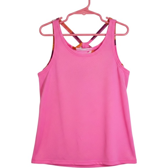 Other - Girls Pink Mesh Layered Athletic Tank Top Built In Bra Racerback Size S Small